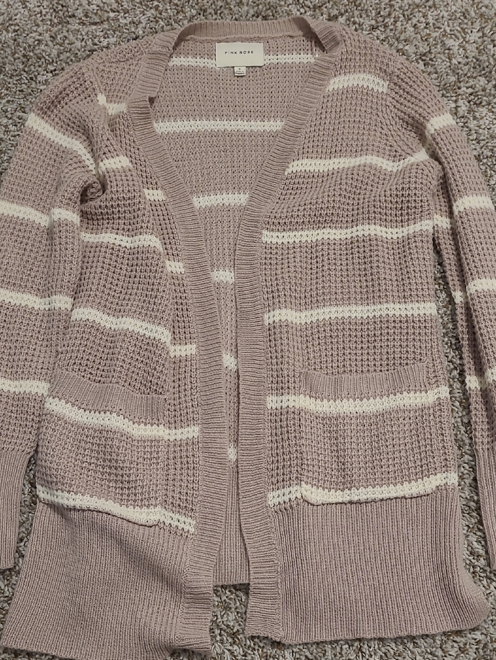 Pink Rose Mauve & White Striped Open-Front Cardigan